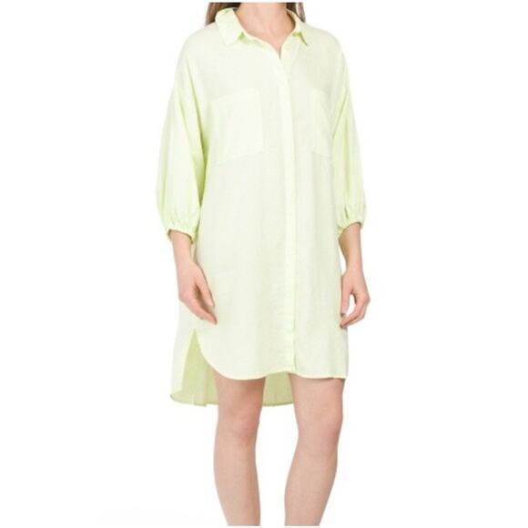 Young Fabulous & Broke Dresses & Skirts - YFB Young‎ Fabulous & Broke Lime Yellow Button Down Linen Blend Shirt Dress Sz S